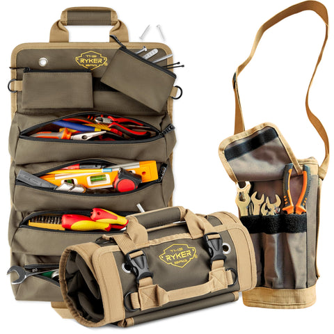 The Ryker Bag roll-up tool bag organizer closed for compact storage