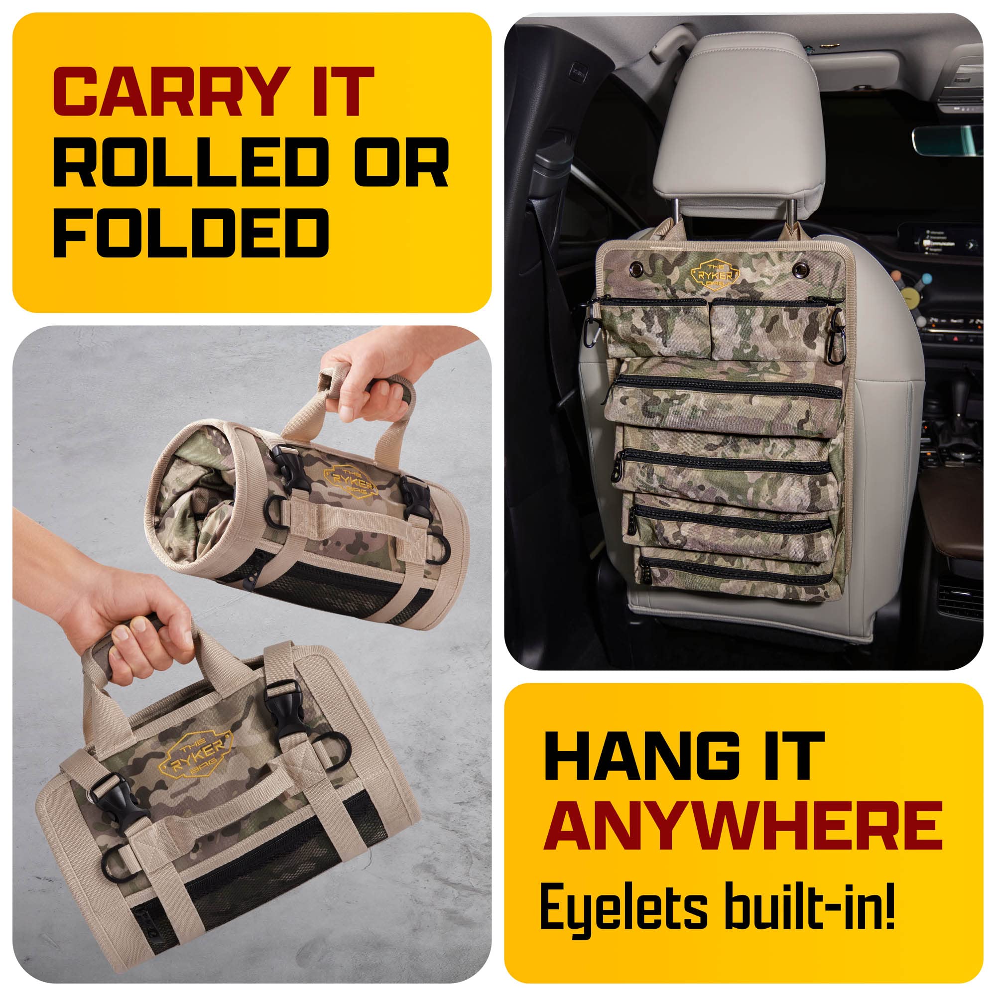 The Ryker Bag rust-proof zippers for smooth operation in any condition