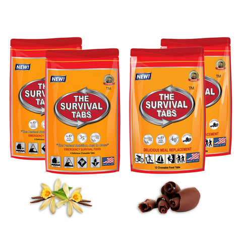 The Survival Tabs 8-day emergency pouches shown for compact disaster prep and quick access.