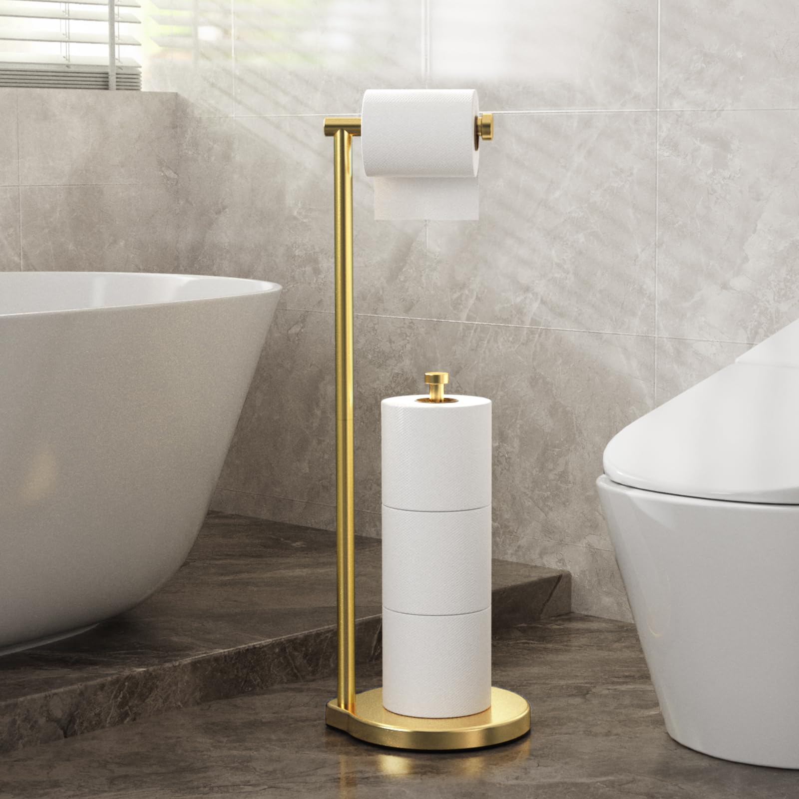 theaoo freestanding toilet paper stand with storage for spare rolls