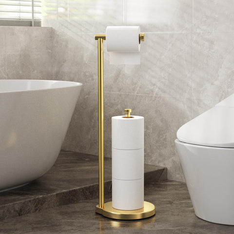 theaoo freestanding toilet paper stand with storage for spare rolls