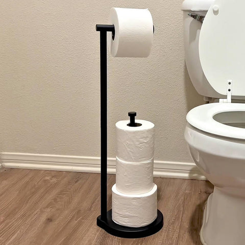 theaoo freestanding toilet paper stand with reserve holds extra rolls within easy reach