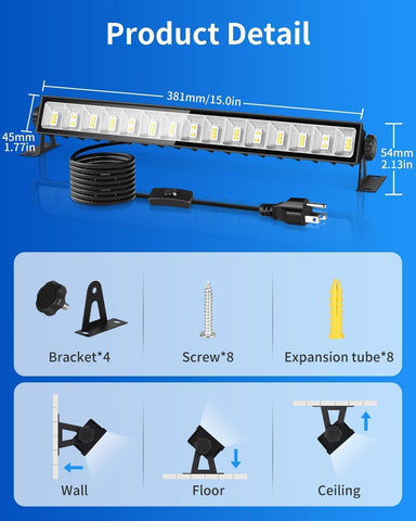 THECHAM plug-in shop light with 6ft cord and on/off switch.