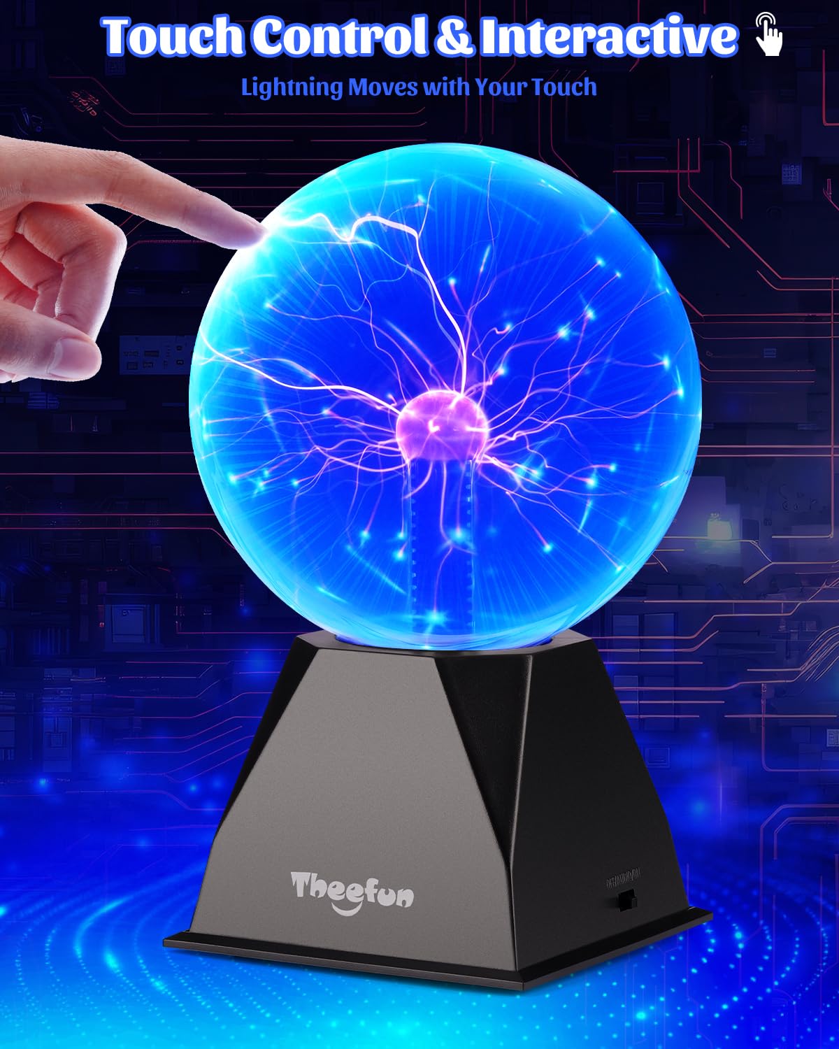 Theefun blue plasma ball creates party ambience with vivid electric filaments.