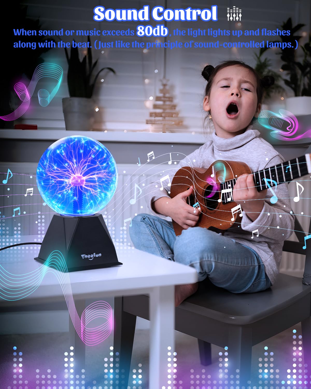 The plasma globe reacts to sound for rhythmic lighting effects.