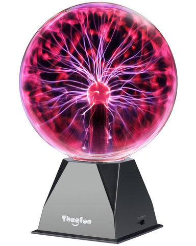 Theefun Plasma Ball 8-Inch globe with touch-activated plasma filaments for interactive demos.