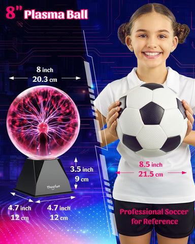 Theefun Plasma Ball 8-Inch powered by adapter for plug-in use.