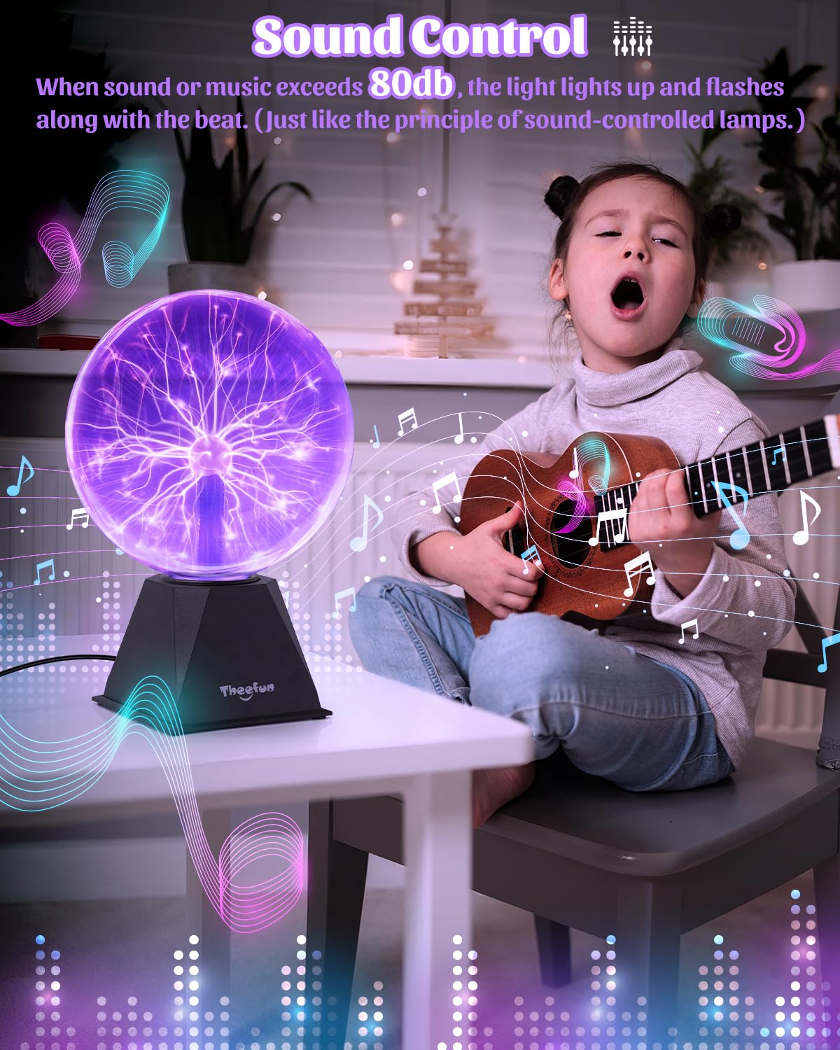Theefun plasma ball touch activation surface responds to touch with dancing light beams