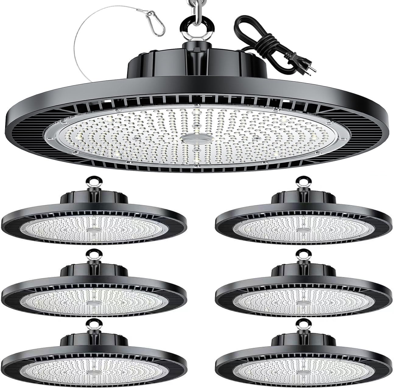 THELUX 6Pack 200W high bay light front view showing bright, even warehouse illumination