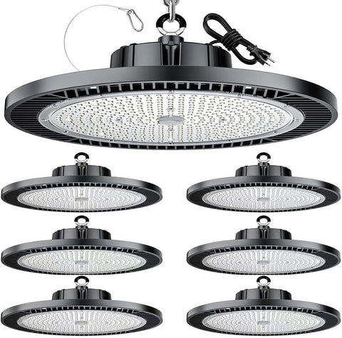THELUX 6Pack 200W high bay light front view showing bright, even warehouse illumination