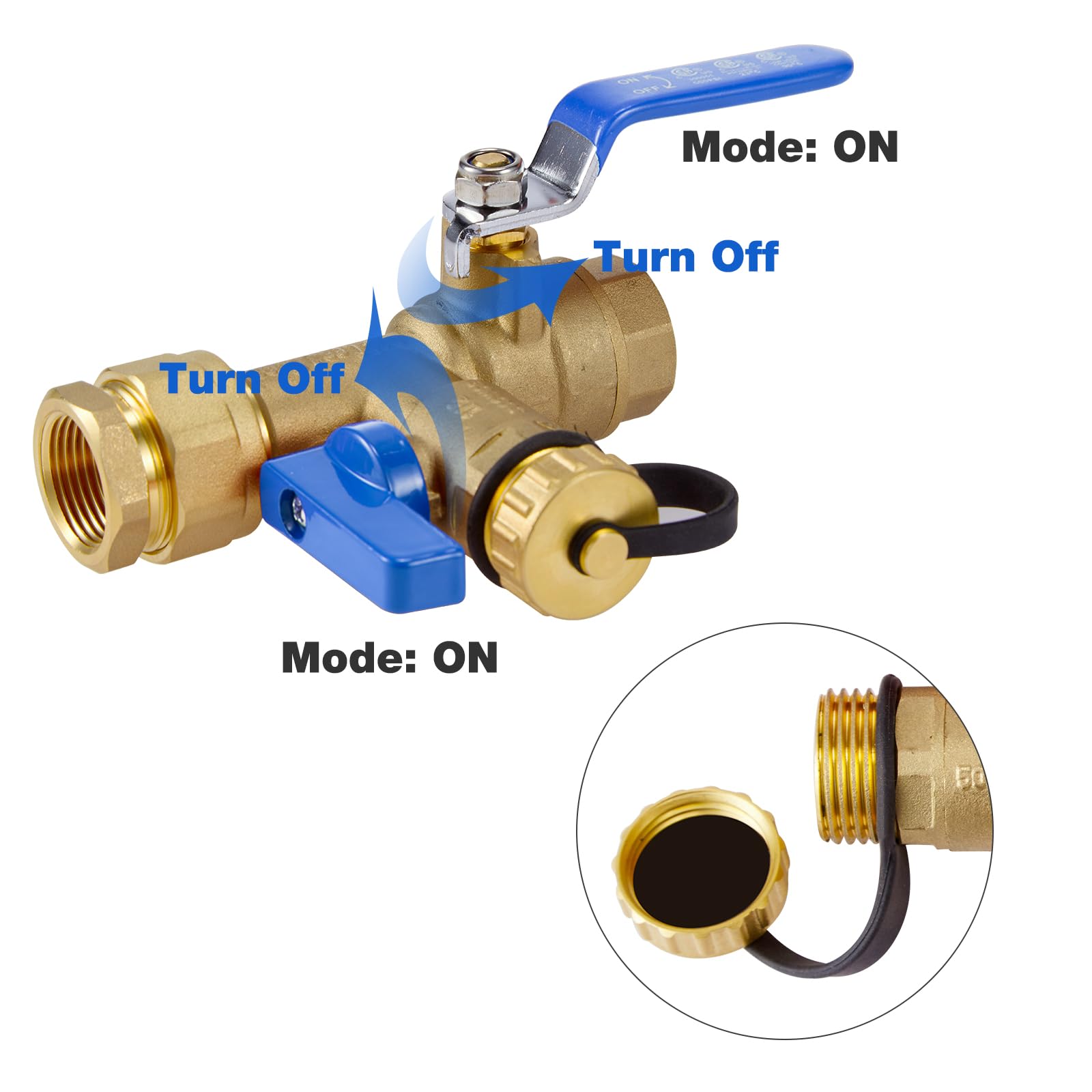 ThermoMate cold valve assembly with blue handle for simple shutoff