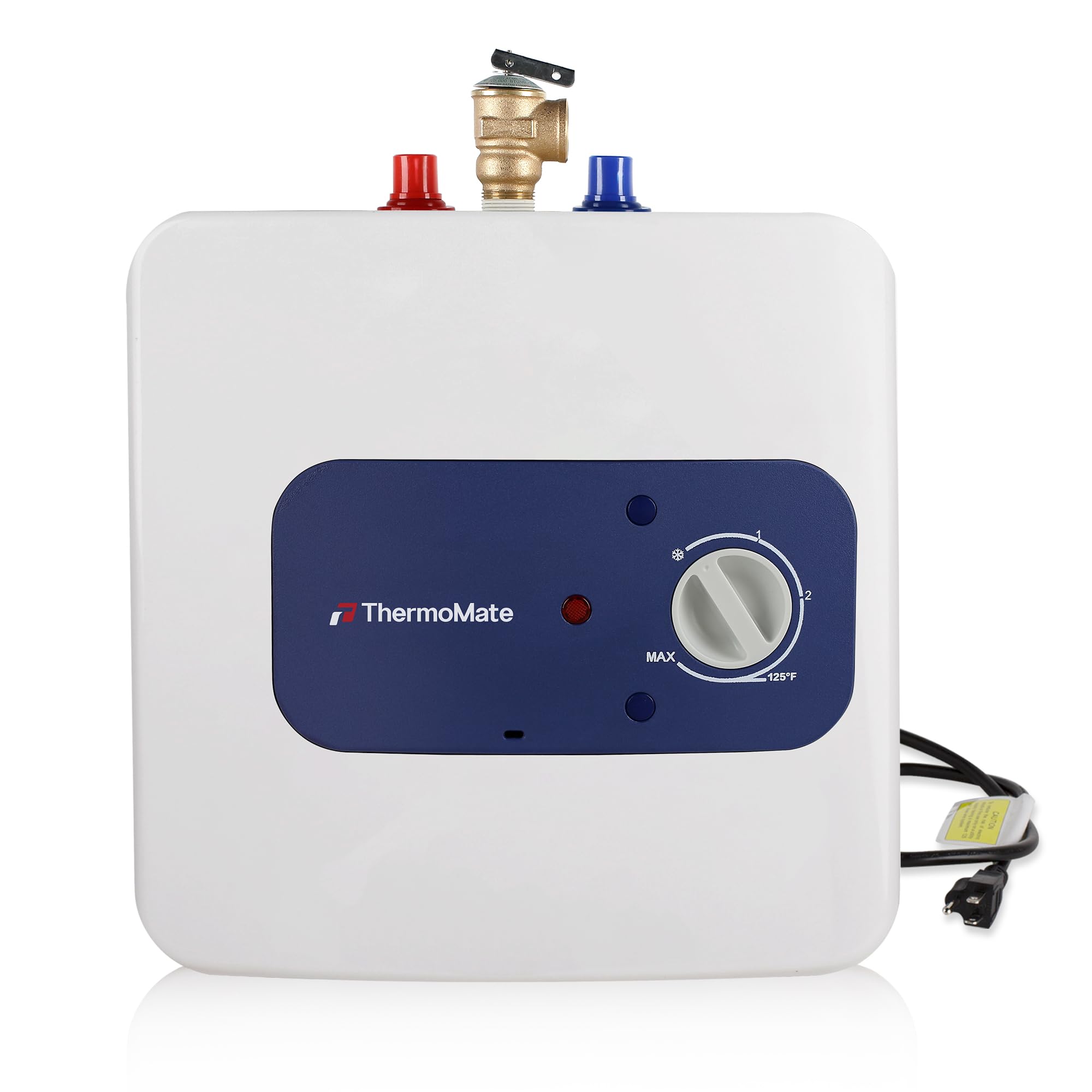 Thermomate ES250 under-sink front view showing compact design for tight spaces