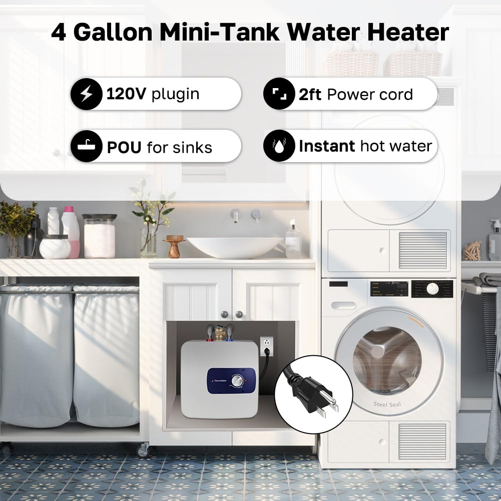 ThermoMate Mini Tank heating element close-up highlights durable Incoloy 800 construction.