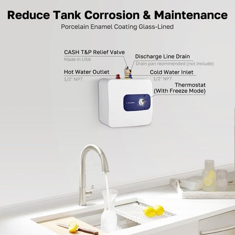 ThermoMate safety valve and UL-listed badge emphasize safety features.
