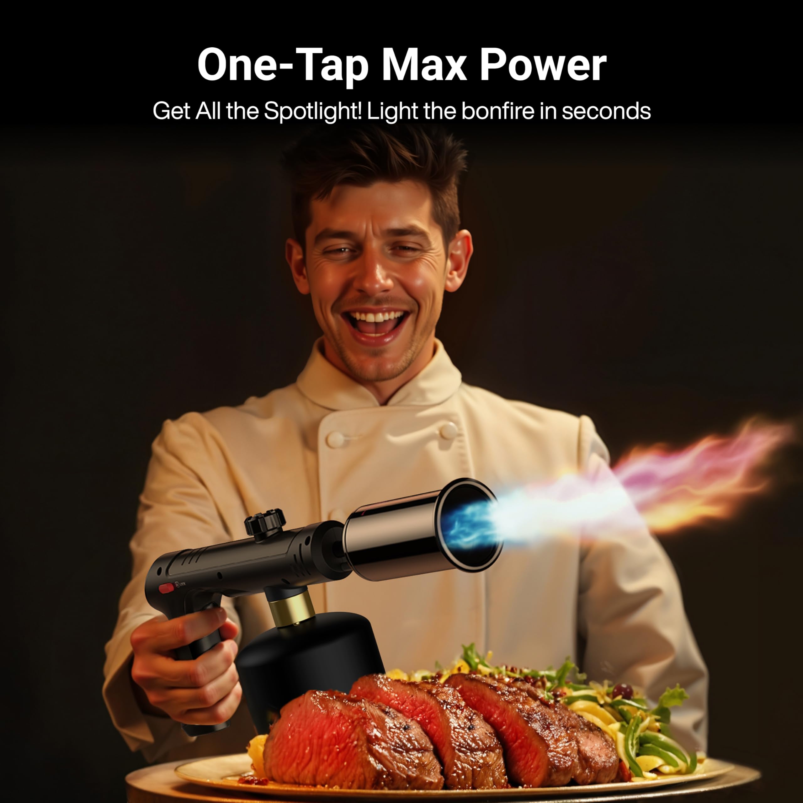 ThermoMaven torch delivers up to 3272°F for fast searing and finishing touches.