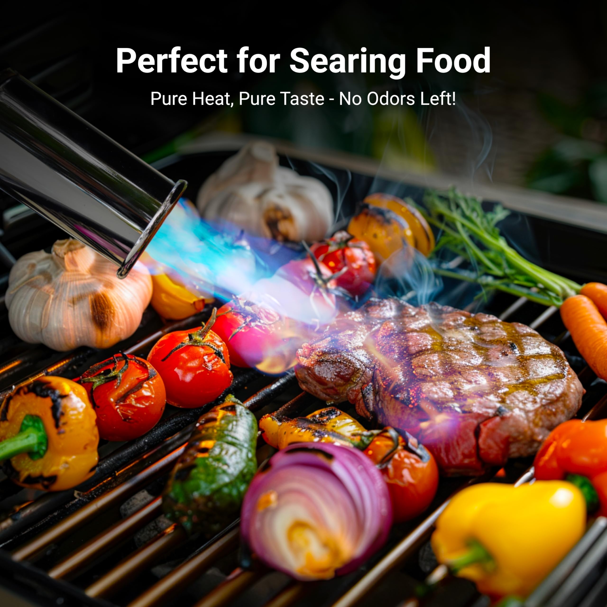 ThermoMaven charcoal lighter torch quickly lights charcoal outdoors.