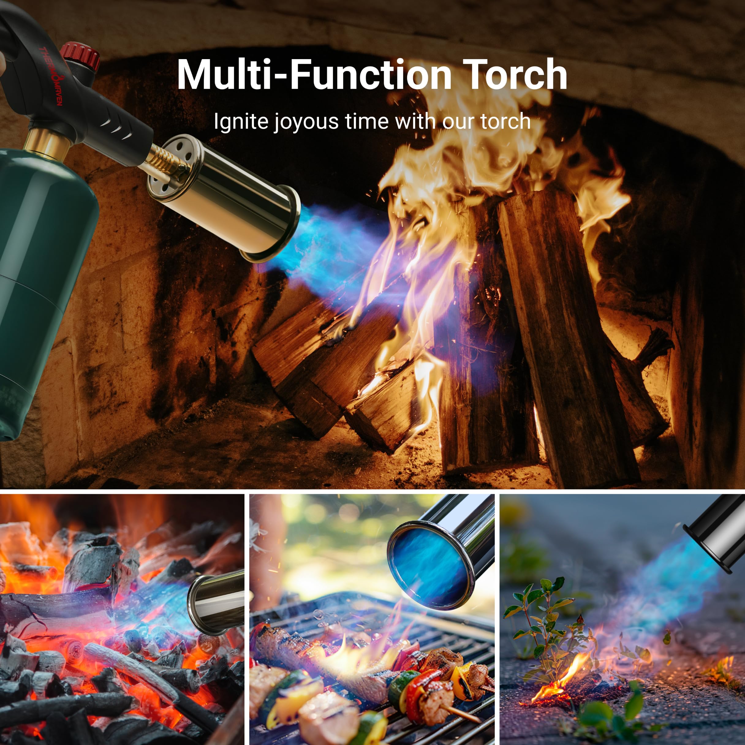 ThermoMaven cooking torch igniter button enables quick, reliable ignition for cooking.