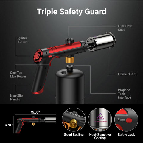 Durable metal construction of ThermoMaven torch for reliable outdoor use.
