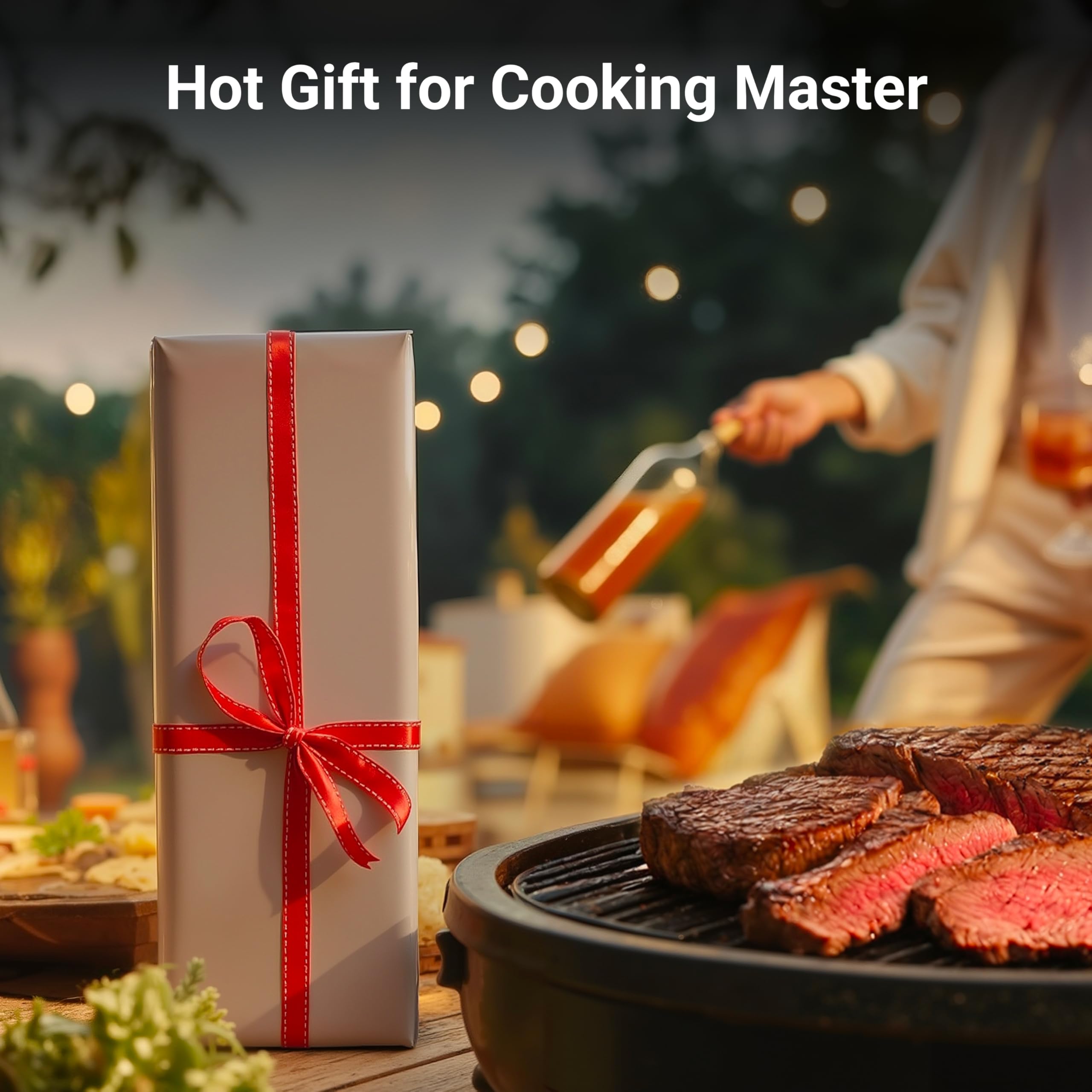 Rotary fuel control allows precise flame size during searing with ThermoMaven torch.