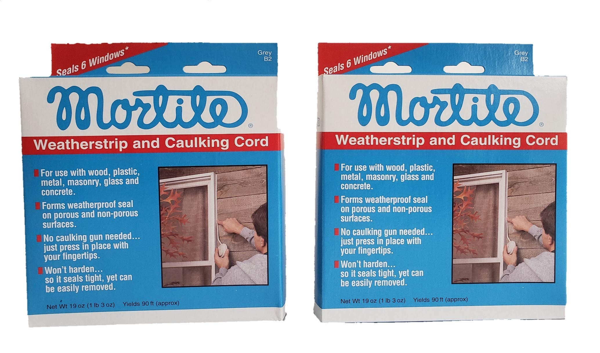 Thermwell B2 gray mortite weatherstrip caulking cord for window insulation and draft reduction.