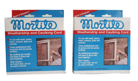 Thermwell B2 gray mortite weatherstrip caulking cord for window insulation and draft reduction.