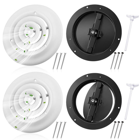 Therwen 6in round vent cover with concentric rings for even air distribution.