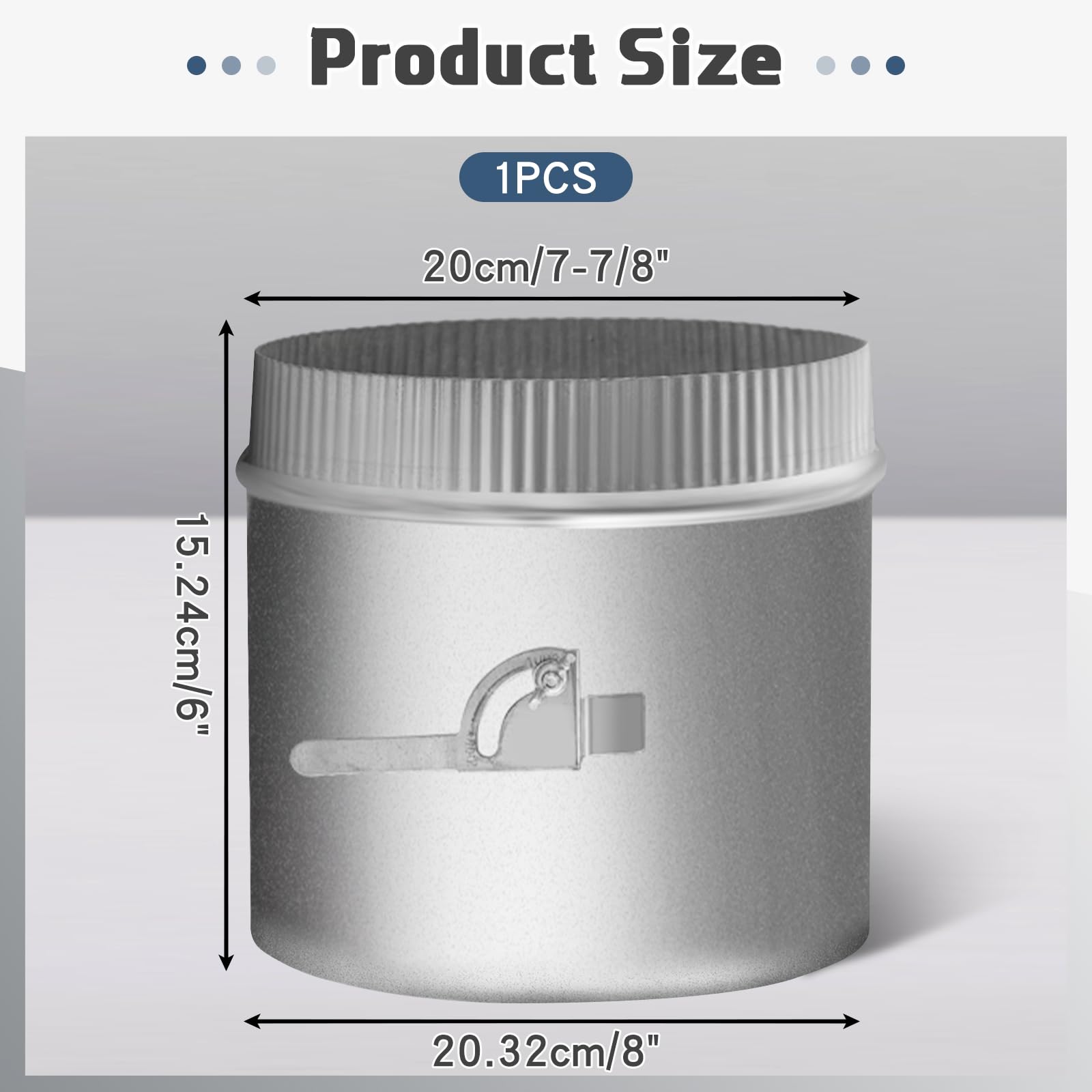 Therwen backdraft damper 8in front view shows easy access for installation and adjustment.