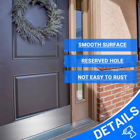 Therwen exterior kick plate protecting a door with satin finish
