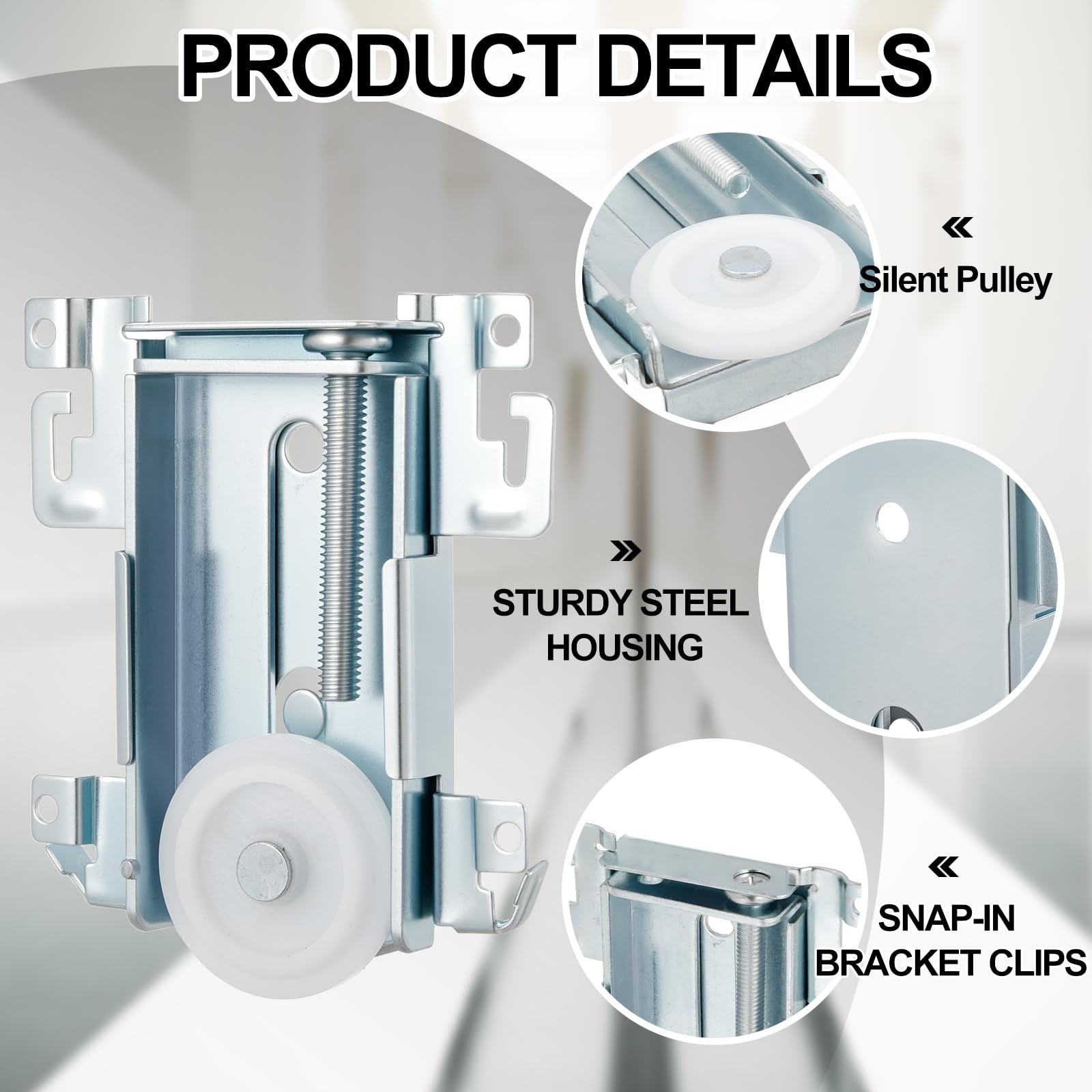 Plastic wheels offer quiet, friction-free movement on track