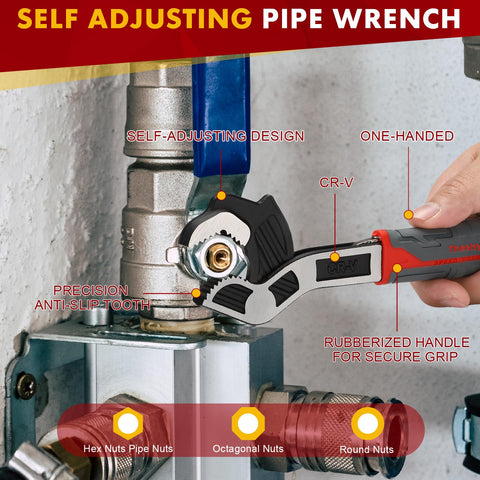 THEshyop 12-inch self-adjusting wrench offering broad clamping range.