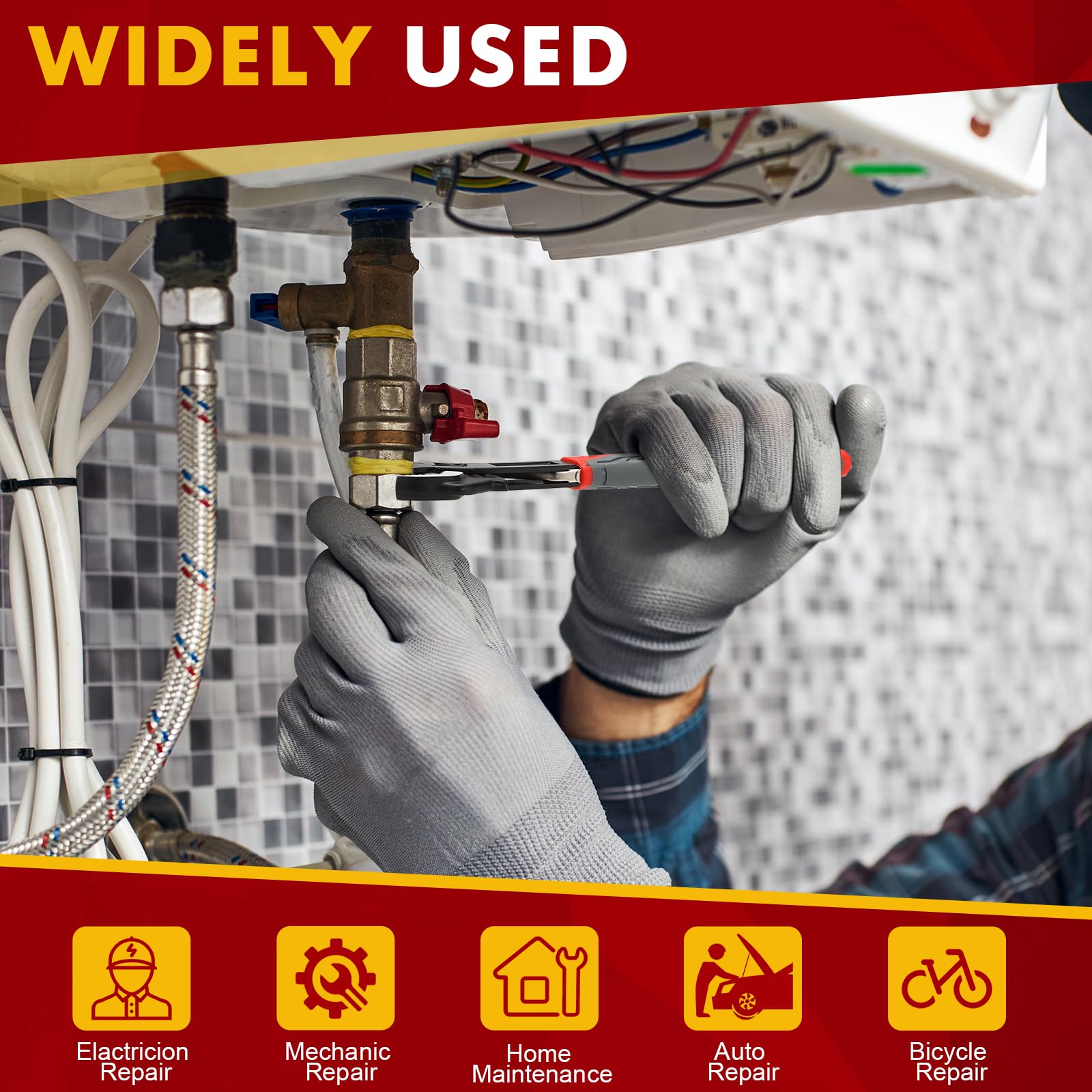THEshyop wrench set on a workbench demonstrates versatile pipe and nut gripping.
