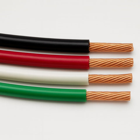 THHN wire set: 25ft 6AWG black, red, white for color-coded power identification.