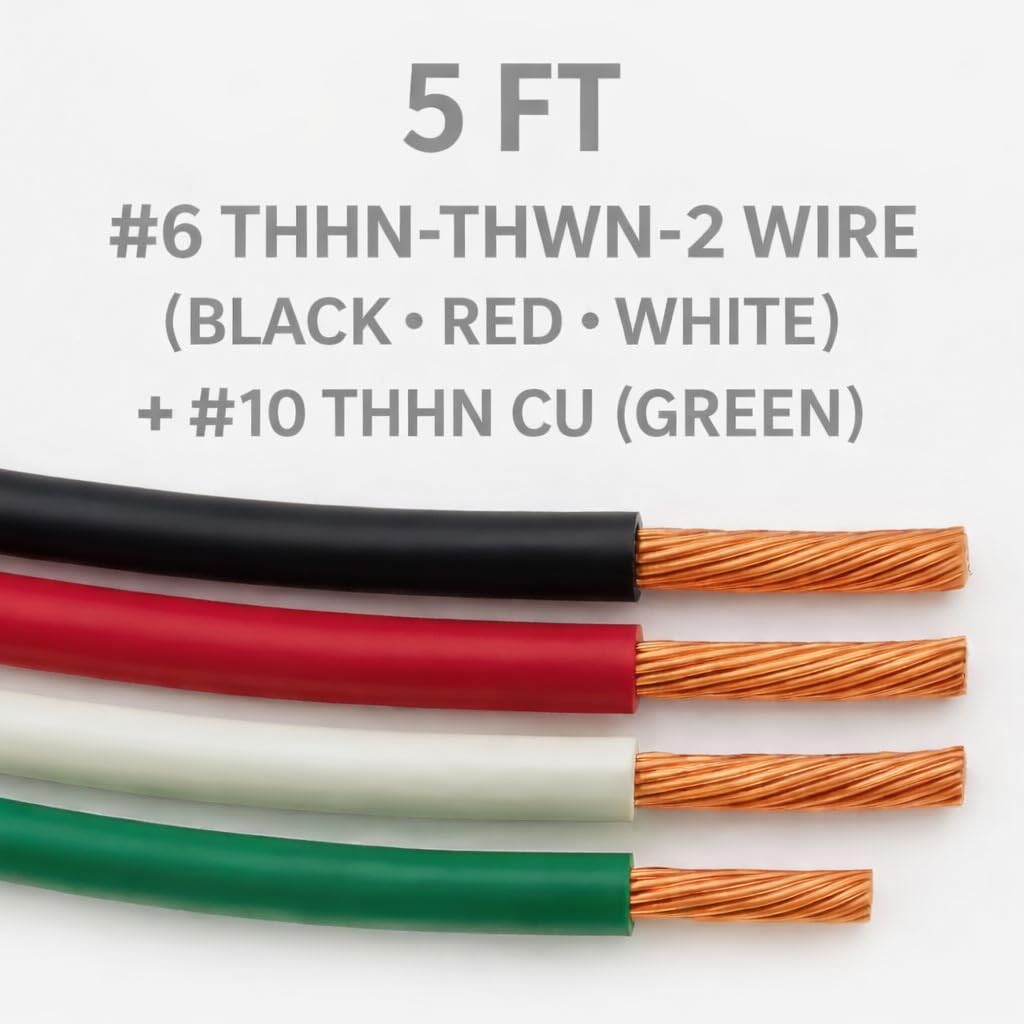 5 ft THHN wire set with green ground for reliable equipment grounding.