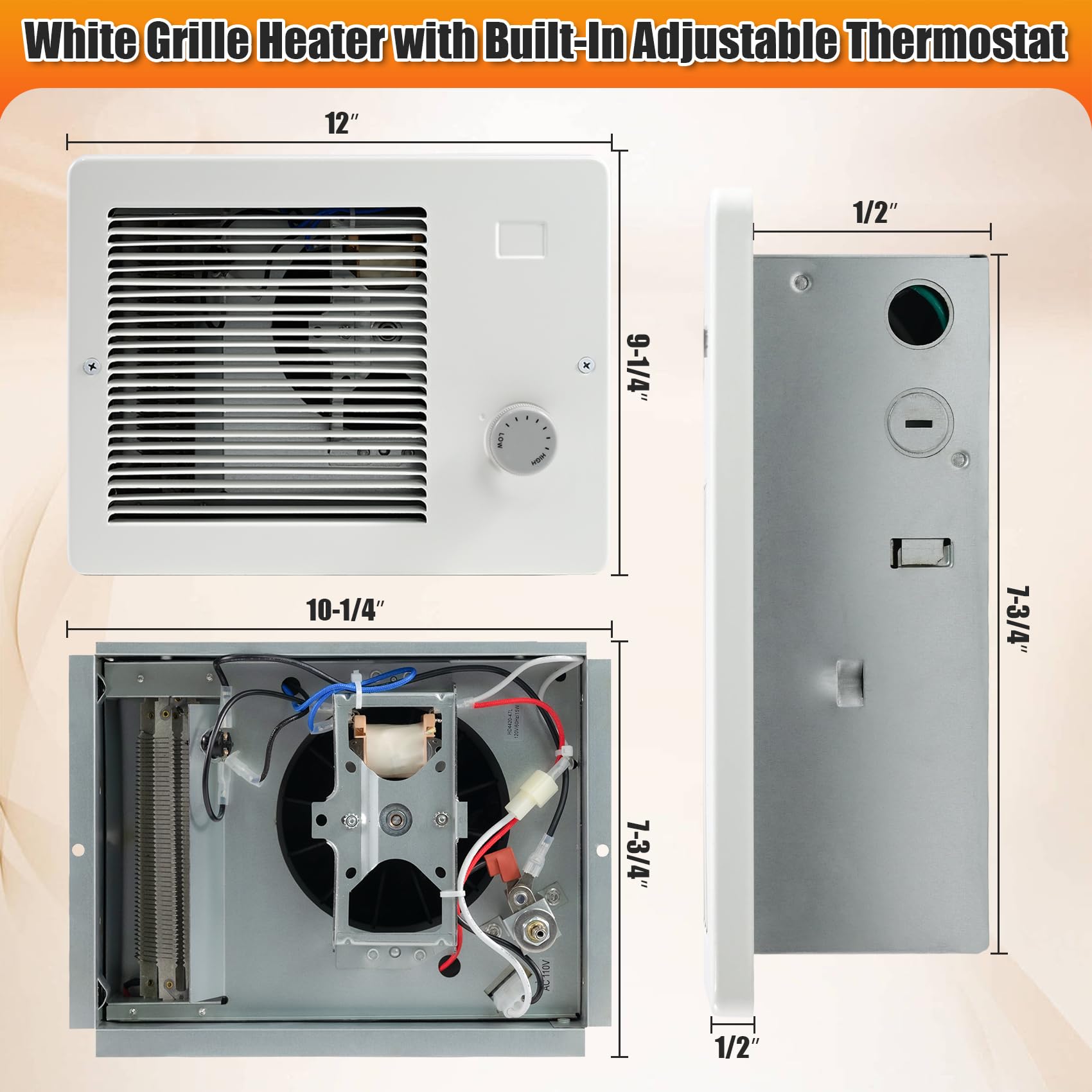 Thiadrs wall heater silent motor keeps warmth quiet and unobtrusive.