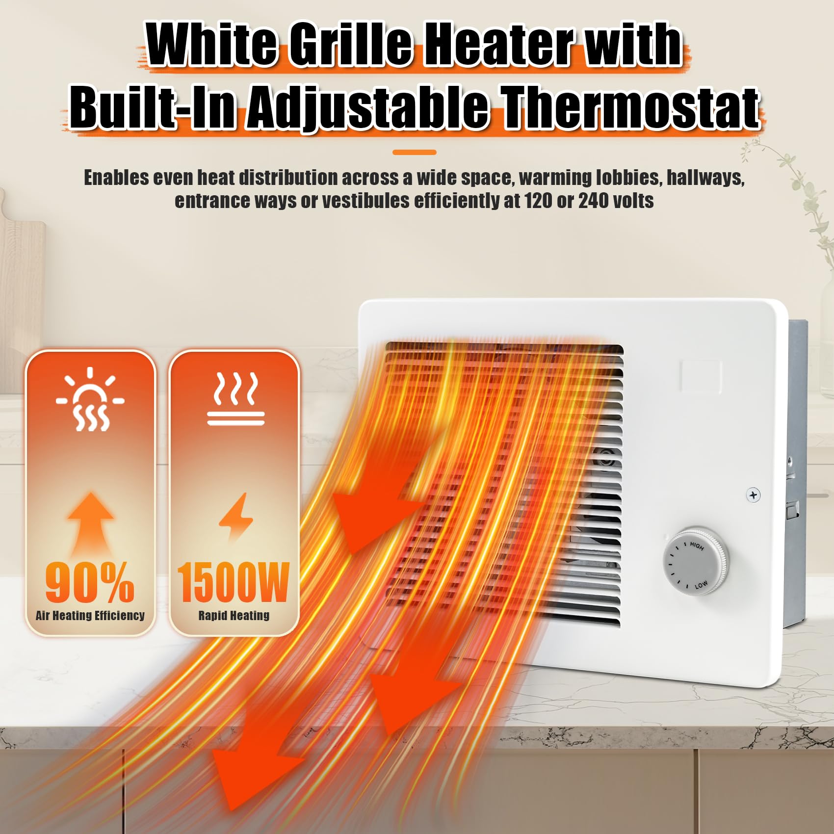 Thiadrs wall heater installation on the wall saves floor space.