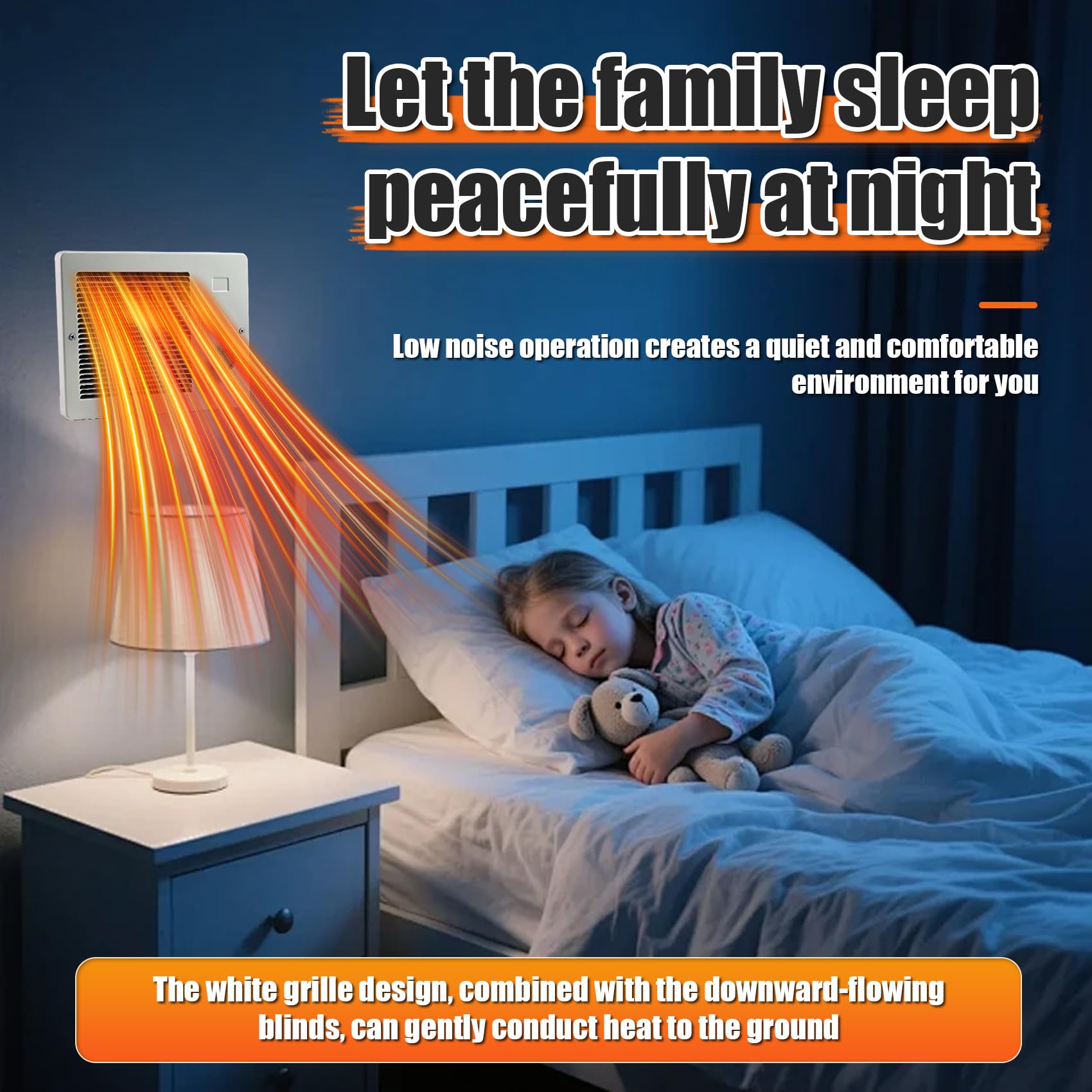 Thiadrs wall heater white grille blends with decor while distributing heat.