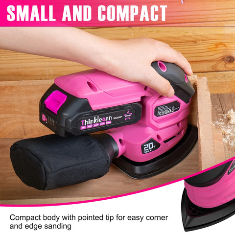 ThinkLearn cordless sander includes 20V battery and quick charger for ready use.