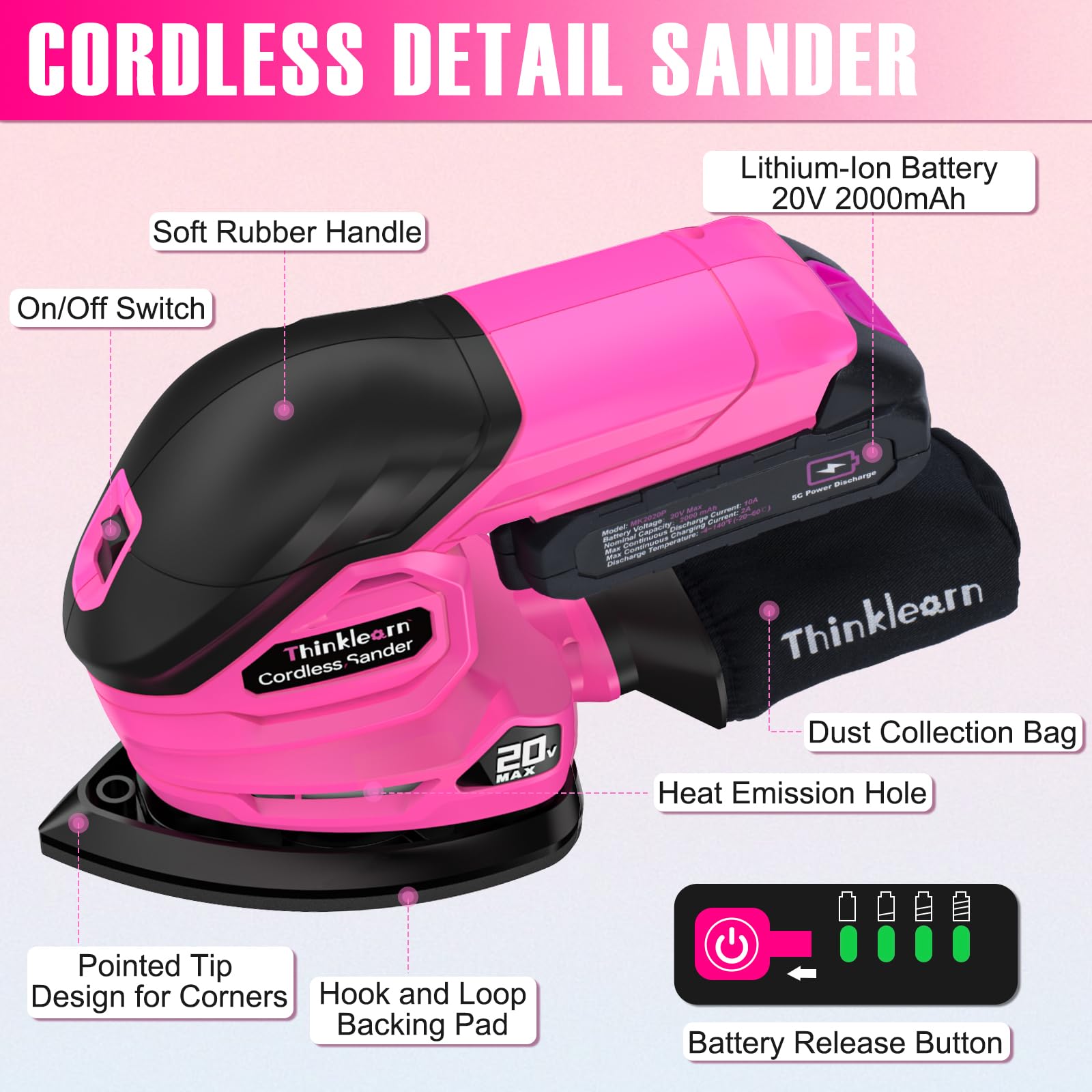 ThinkLearn dust bag attaches securely to the sander to reduce mess during sanding.