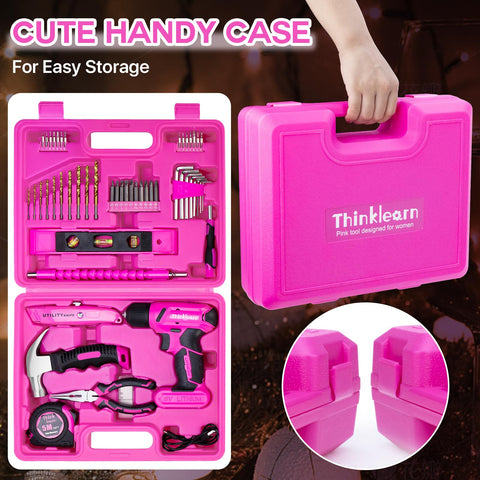 ThinkLearn pink tape measure and needle-nose pliers for quick fixes.