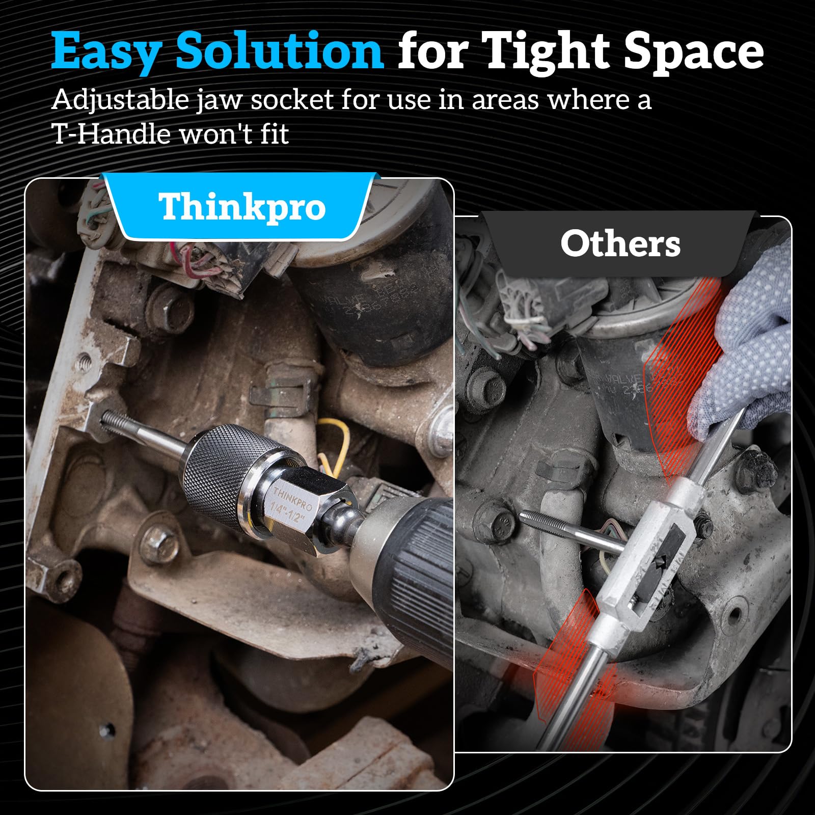 Thinkpro adjustable jaws securely grip taps to prevent slipping during repairs.