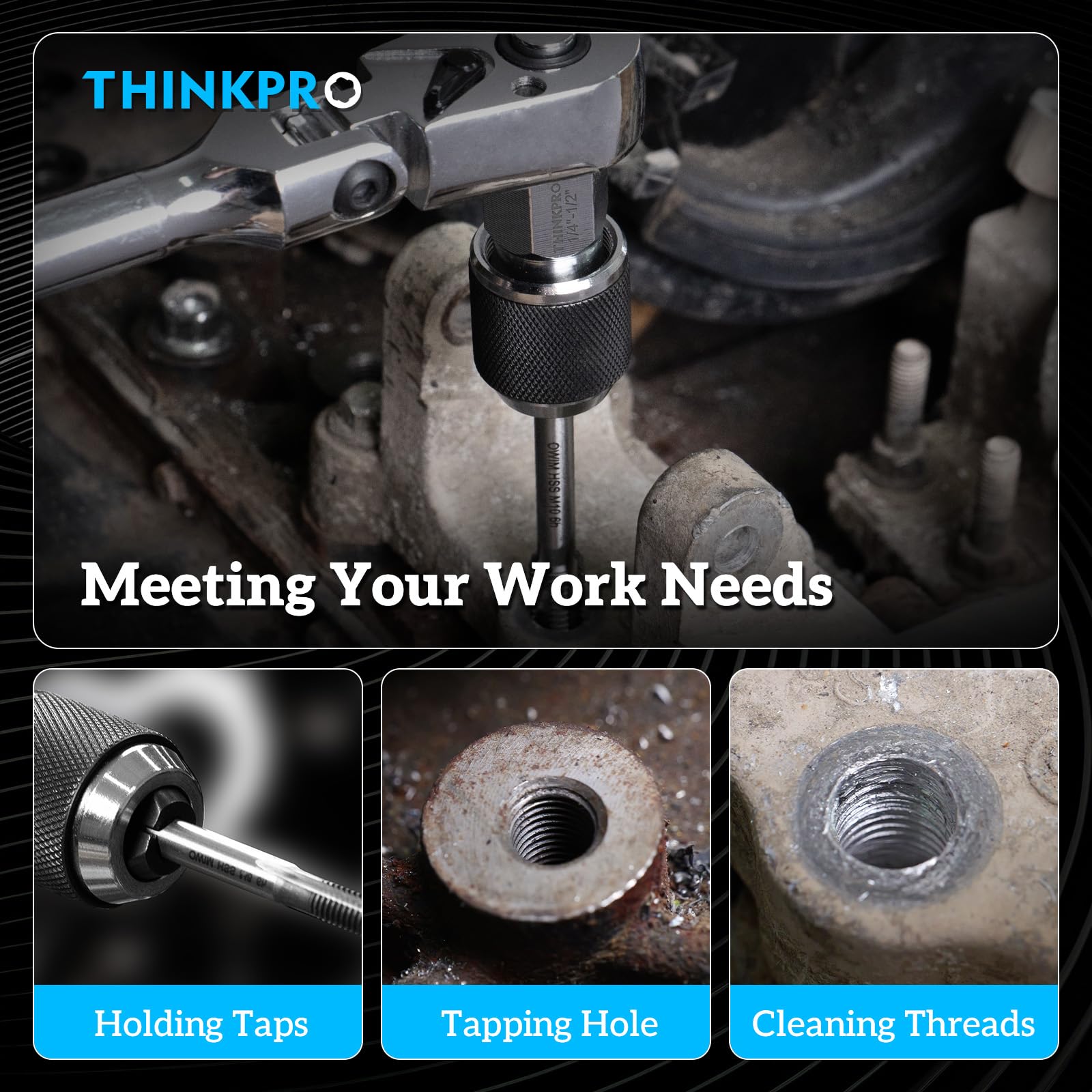 Thinkpro tap socket's self-tightening jaws reduce slips on worn tools.