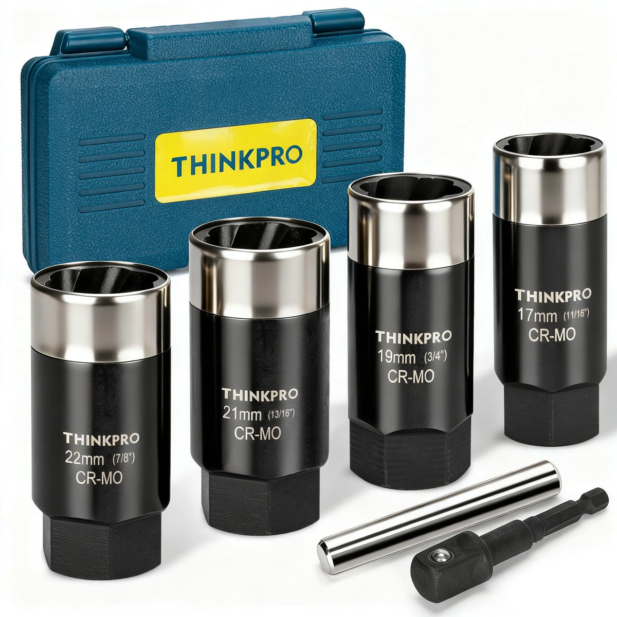 Thinkpro locking lug nut removal tool set with deep extractor for tight spaces