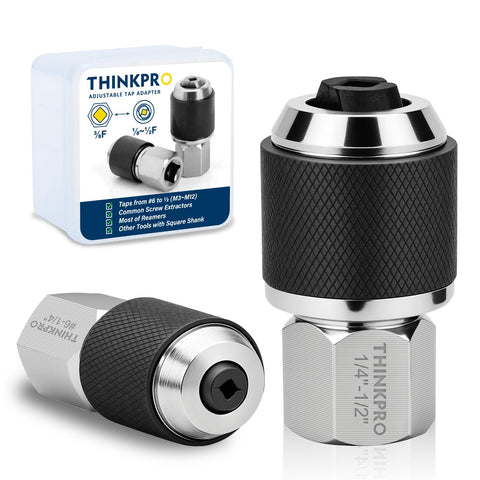 Thinkpro ratcheting tap socket set shown in compact design for fast threading in cramped spaces.