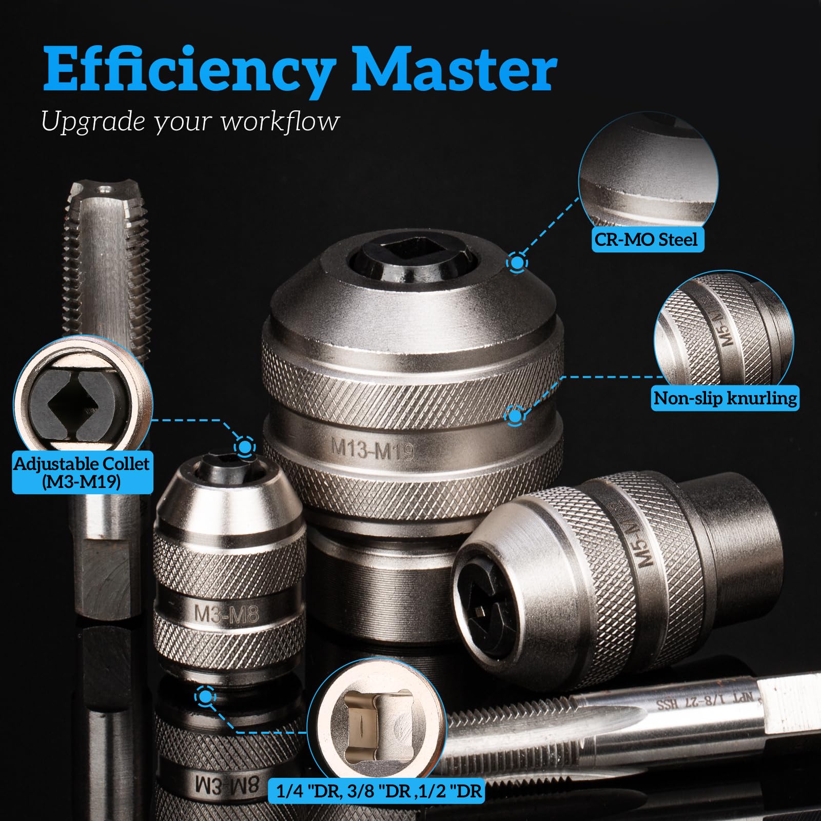 Thinkpro 1/2 drive tap socket handles larger taps with stable guidance