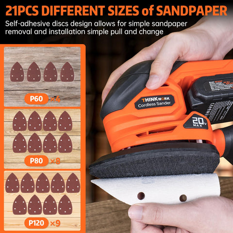 Thinkwork 21-piece sandpapers with varied grits for wood finishing.