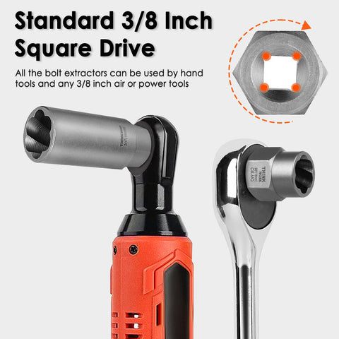 Thinkwork aggressive grip flutes bite into bolts for secure extraction.