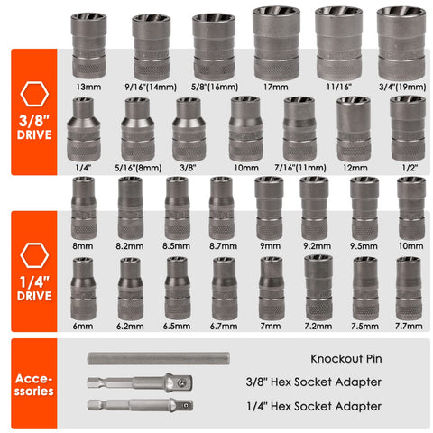 THINKWORK Bolt Extractor Kit compatible with 1/4 and 3/8 drives