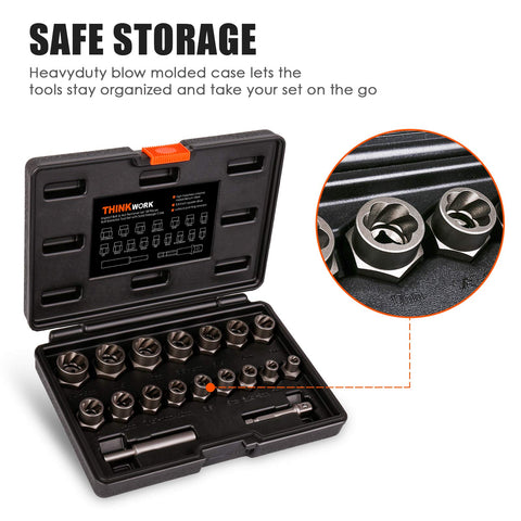 THINKWORK Bolt Extractor Kit blow-molded case keeps tools organized
