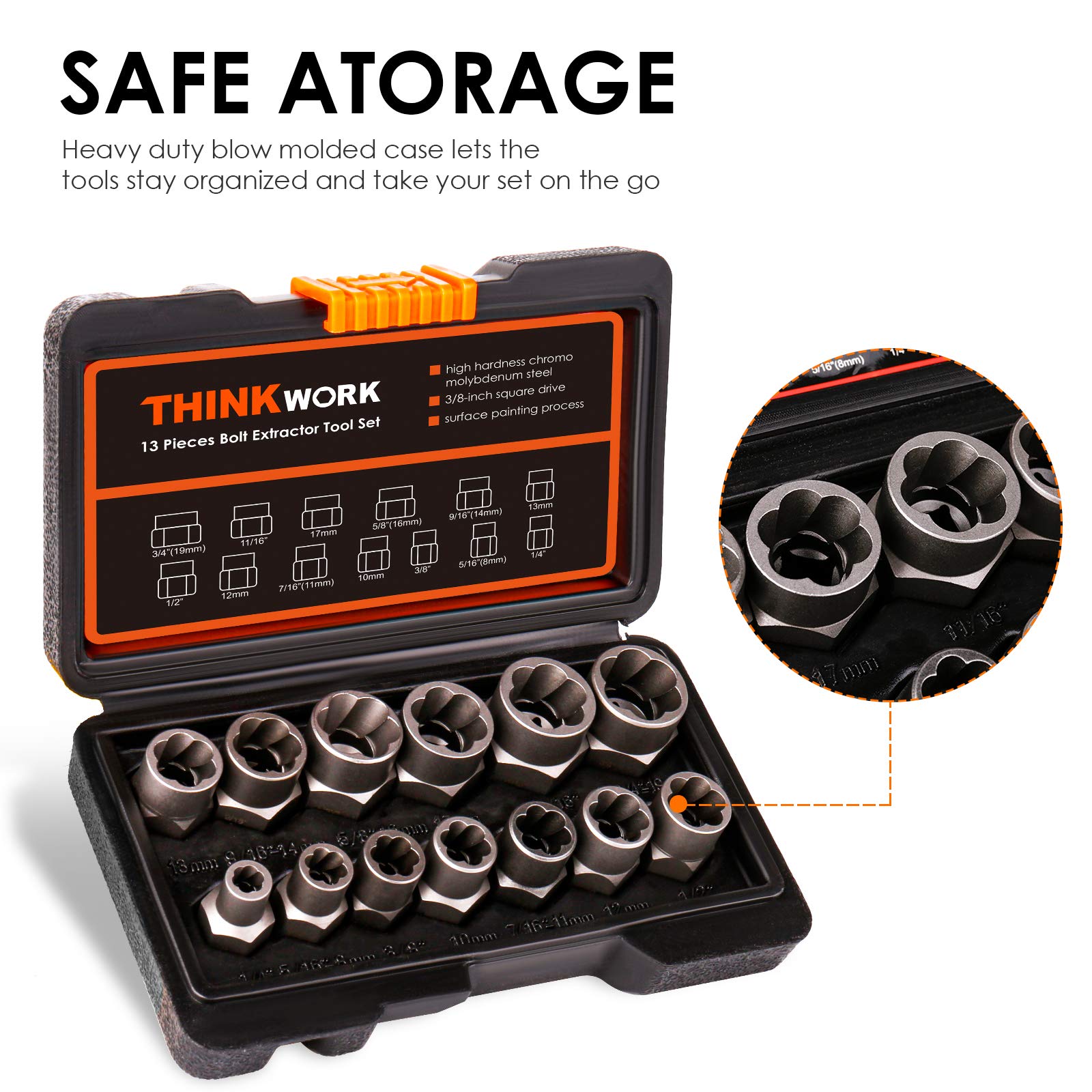 THINKWORK Bolt Extractor Kit case keeps tools organized for transport