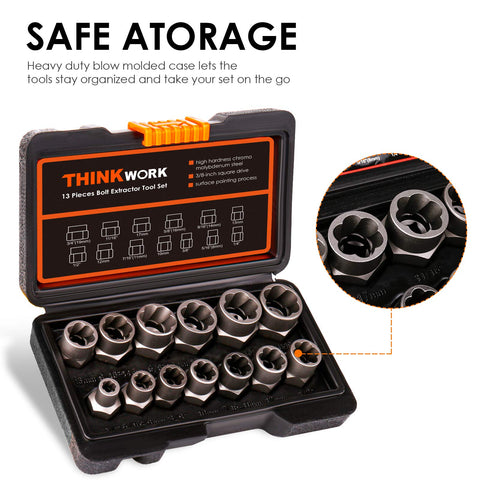 THINKWORK Bolt Extractor Kit case keeps tools organized for transport